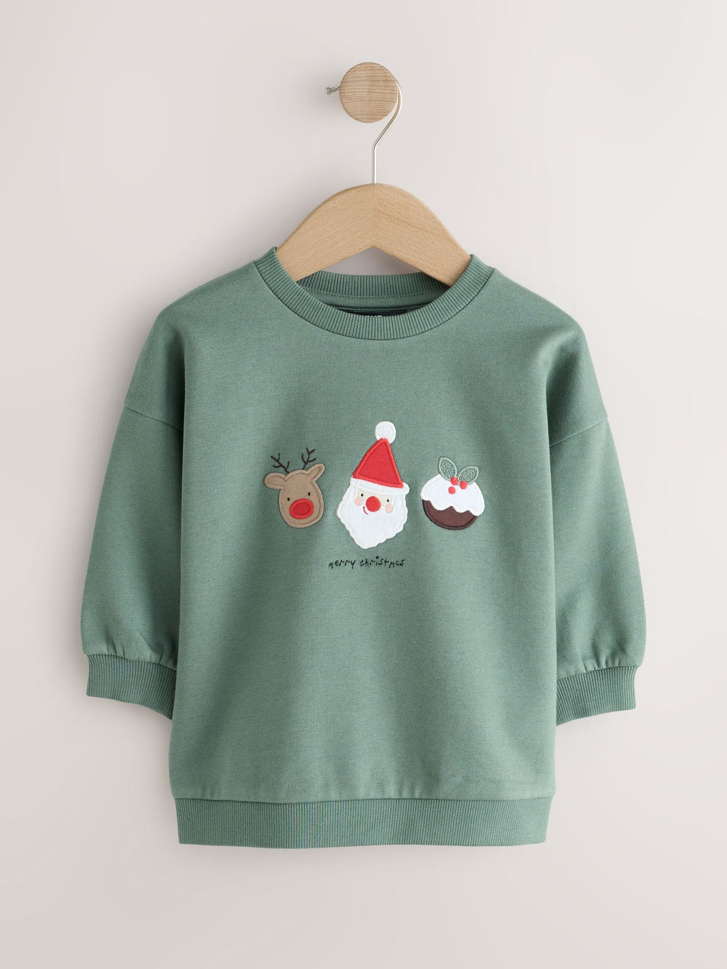 Sage Green Christmas Christmas Crew Neck Sweat Top (3mths-7yrs)