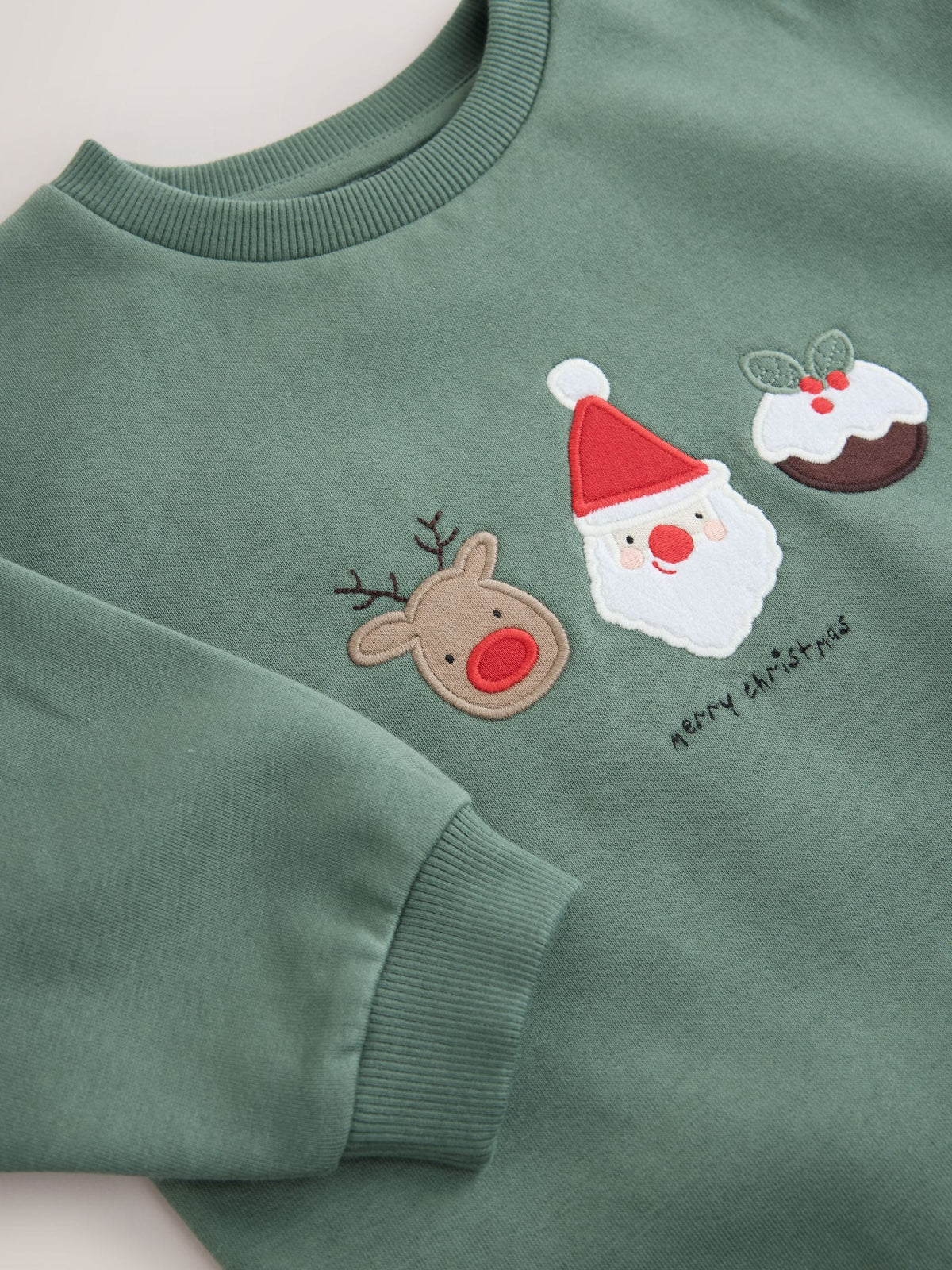 Sage Green Christmas Christmas Crew Neck Sweat Top (3mths-7yrs)