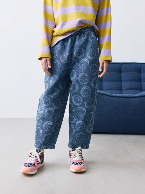 Mid Blue SmileyWorld® Pullon Barrel Jeans (3-16yrs)
