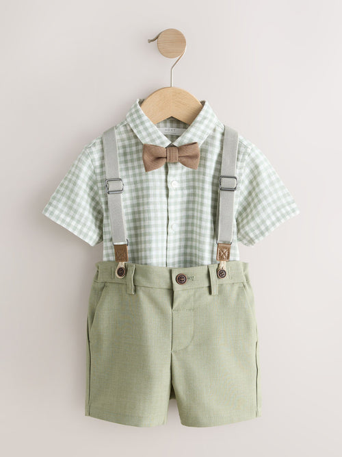 Sage Green Gingham Shirt Shorts Braces & Bow Tie Set (3mths-9yrs)