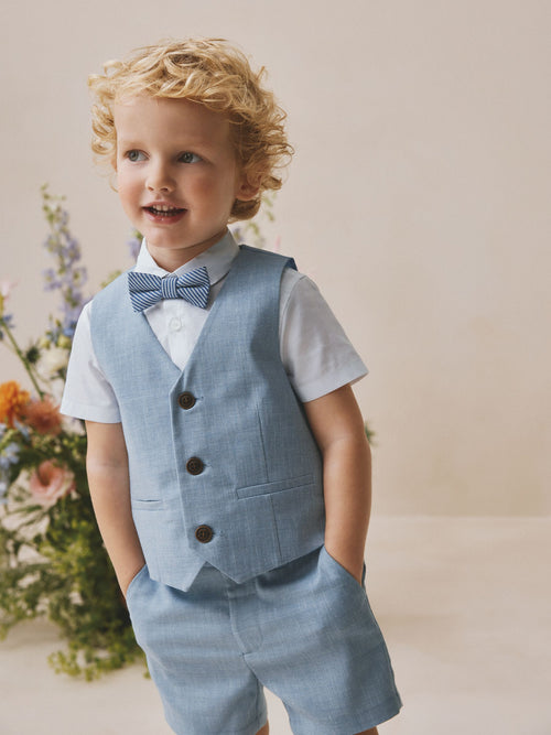Blue Waistcoat, Shirt, Shorts & Tie Set (3mths-9yrs)