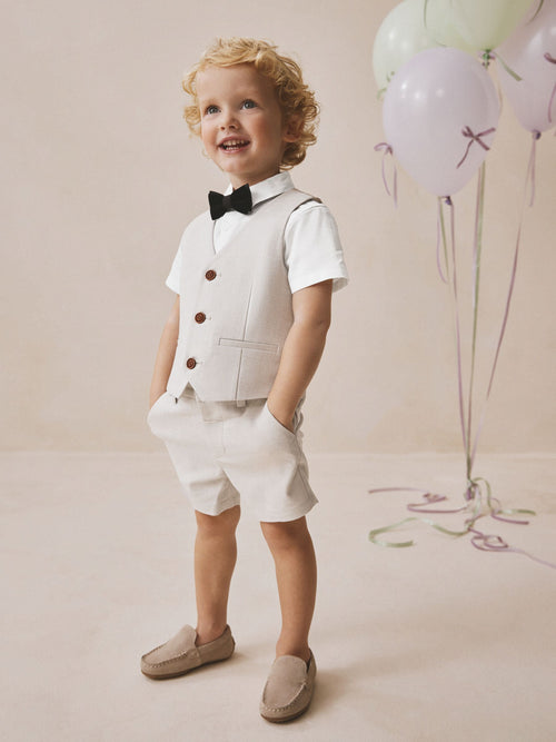 Neutral Waistcoat, Shirt, Shorts & Tie Set (3mths-9yrs)