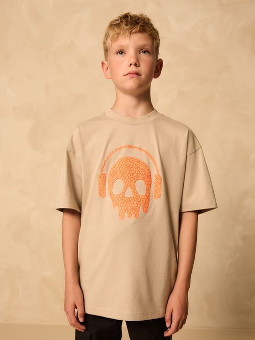 Stone/Orange Skull Short Sleeve Graphic T-Shirt (3-16yrs)