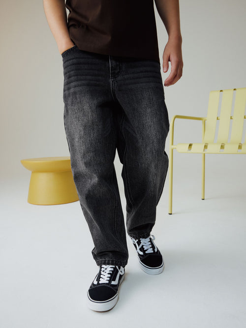 Washed Black Baggy Tapered Authentic Jeans (3-16yrs)