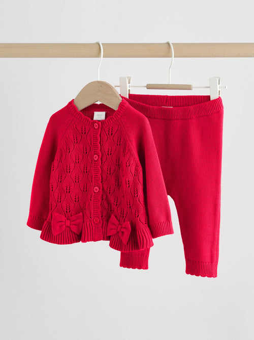 Red Frill Knitted Bow Cardigan Set (0mths-3yrs)