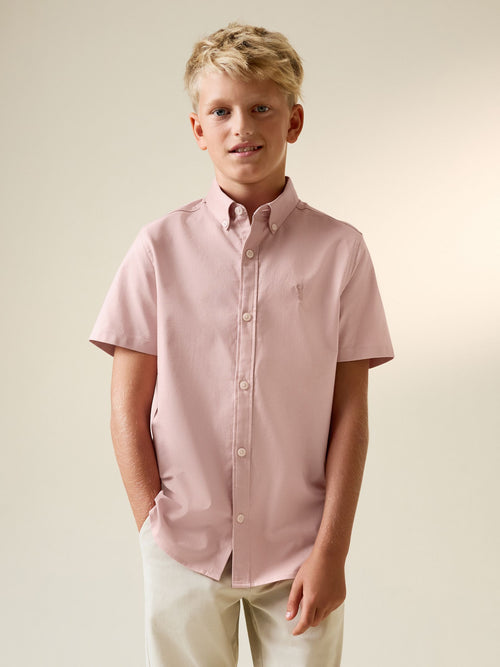 Pink Logo Short Sleeve Cotton Rich Oxford Shirt (3-16yrs)