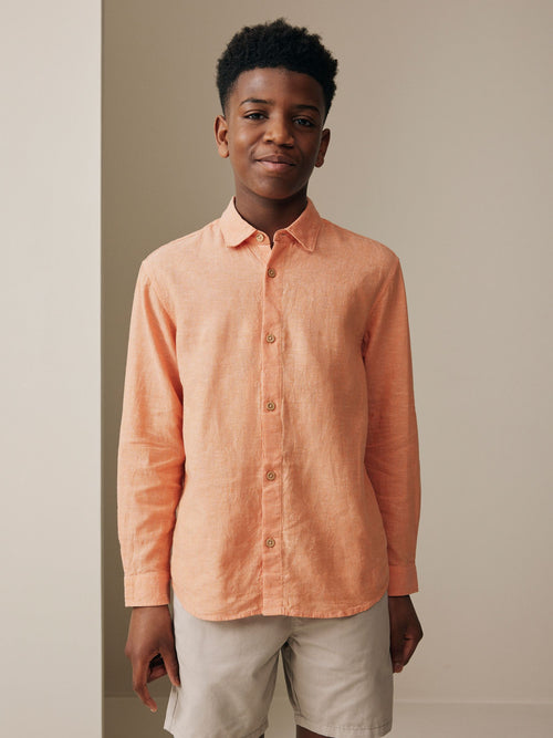 Orange Long Sleeve Relaxed Linen Blend Shirt (3-16yrs)