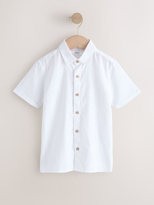White Short Sleeve Linen Blend Shirt (3-16yrs)