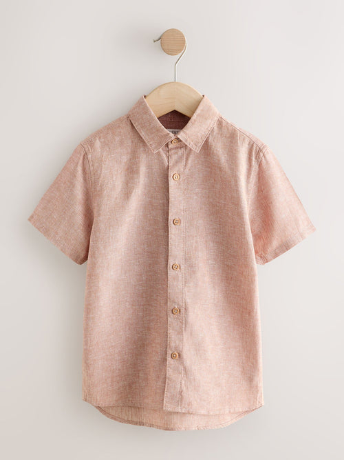 Terracotta Short Sleeve Linen Blend Shirt (3-16yrs)
