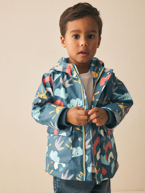 Navy Printed Icon Shower Resistant Coat (3mths-7yrs)