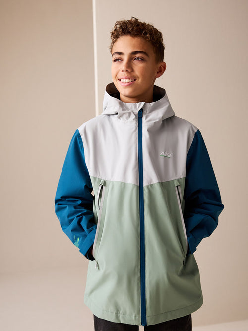 Blue/Green Colour Block Waterproof Fleece Lined Hooded Jacket (3-17yrs)