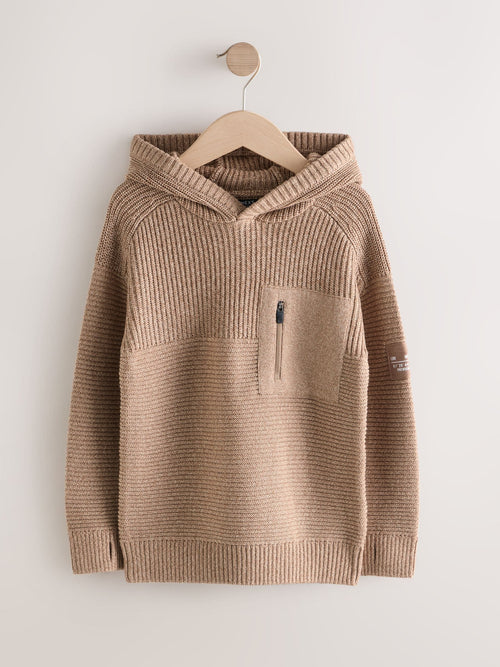 Tan Brown Utility Knitted Hoodie (3-16yrs)