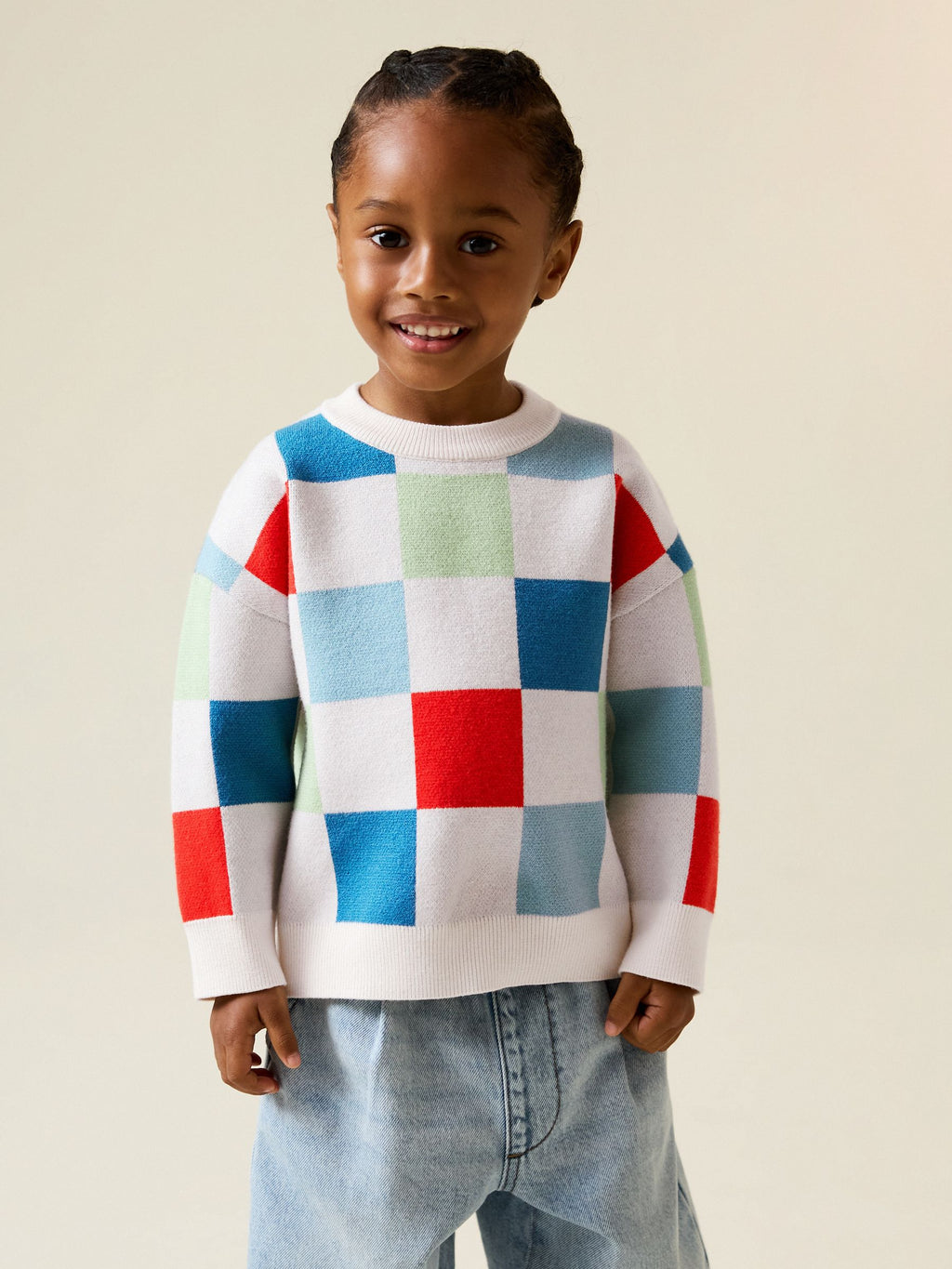 Bright Checkerboard Knitted Crew Neck Jumper (3mths-7yrs)