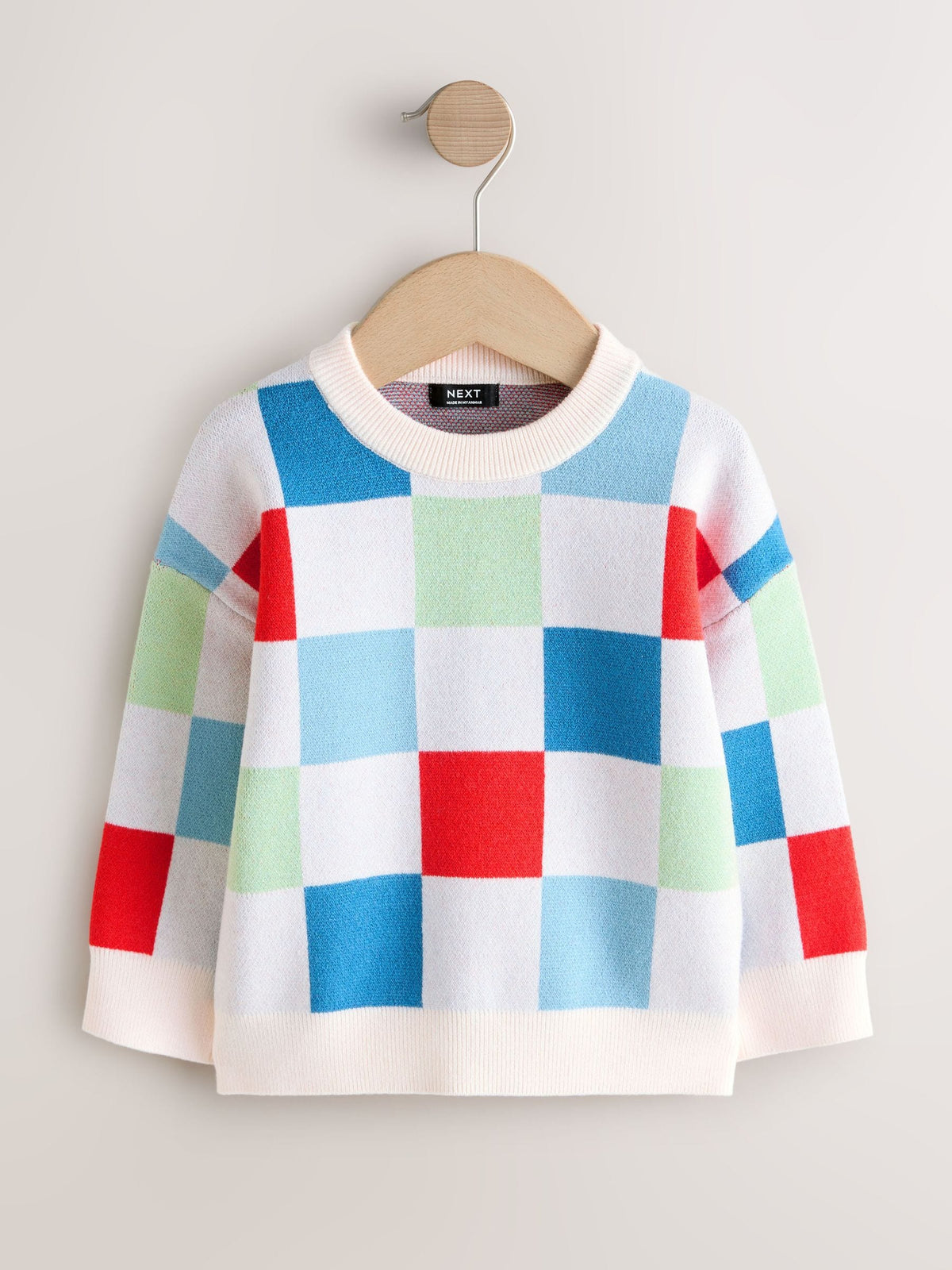 Bright Checkerboard Knitted Crew Neck Jumper (3mths-7yrs)