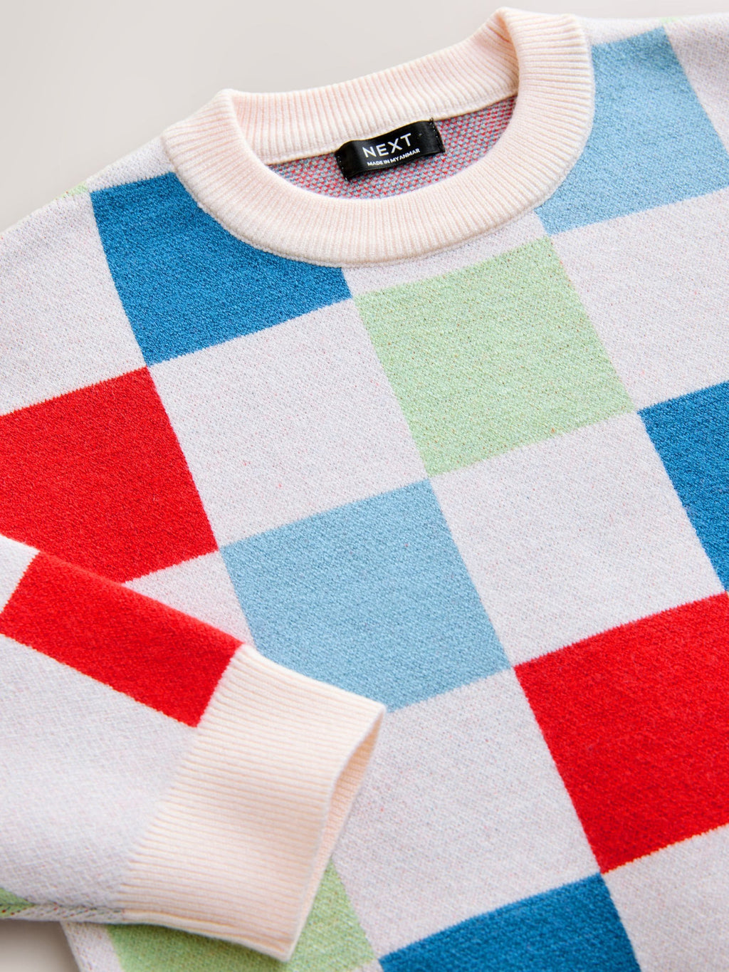 Bright Checkerboard Knitted Crew Neck Jumper (3mths-7yrs)