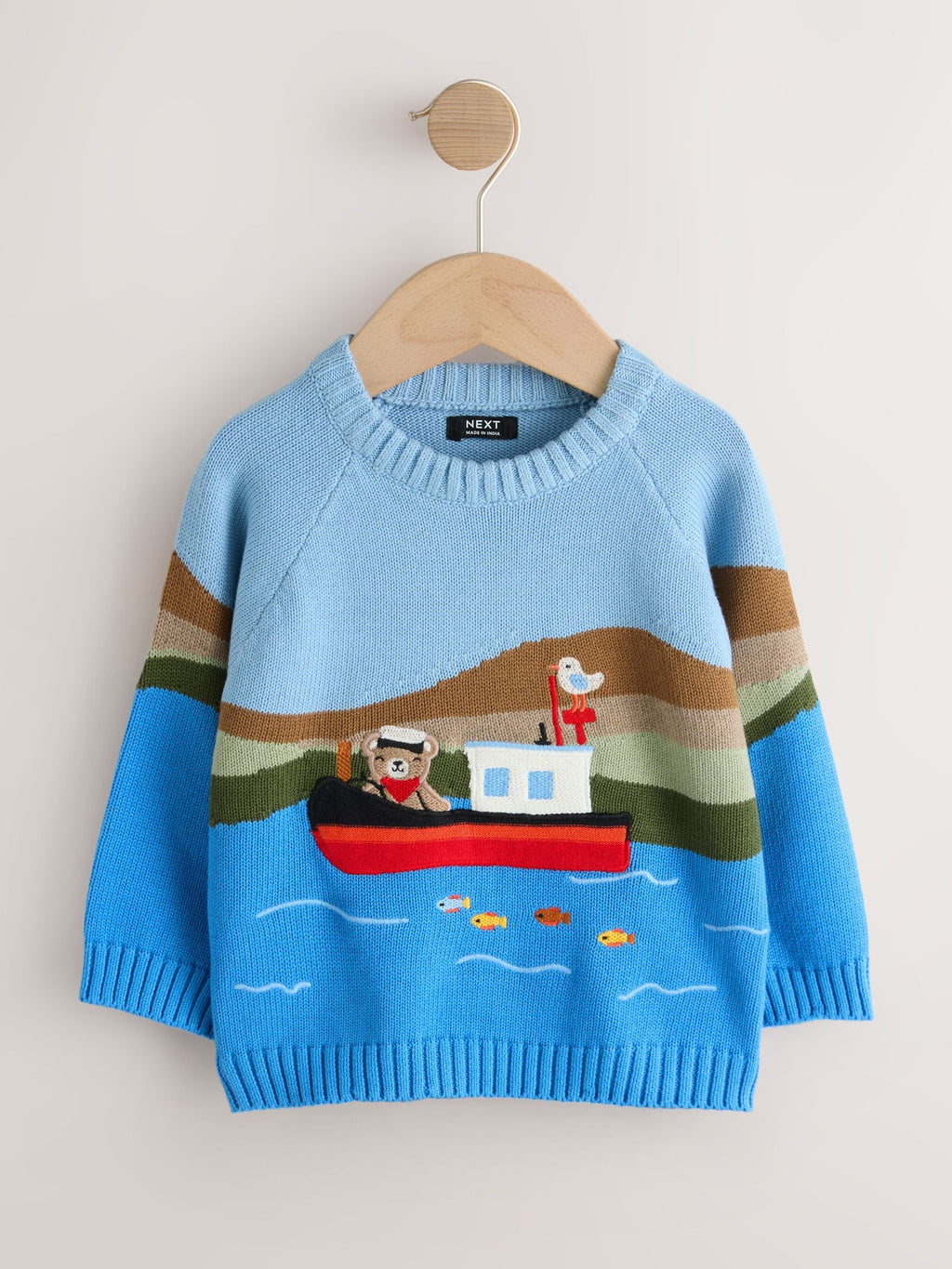 Blue Boat Knitted Crew Neck Jumper (3mths-7yrs)