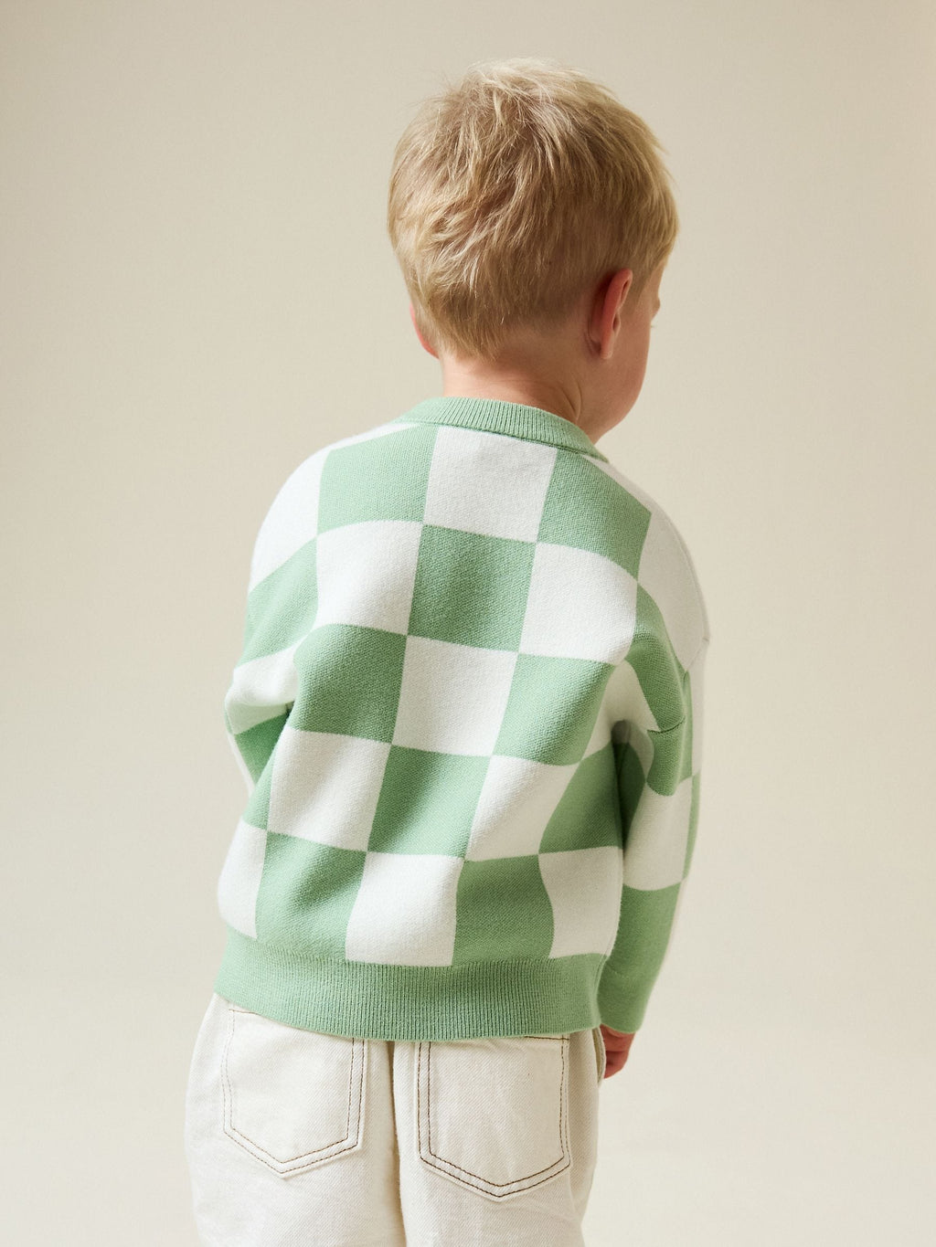 Green Checkerboard Knitted Crew Neck Jumper (3mths-7yrs)