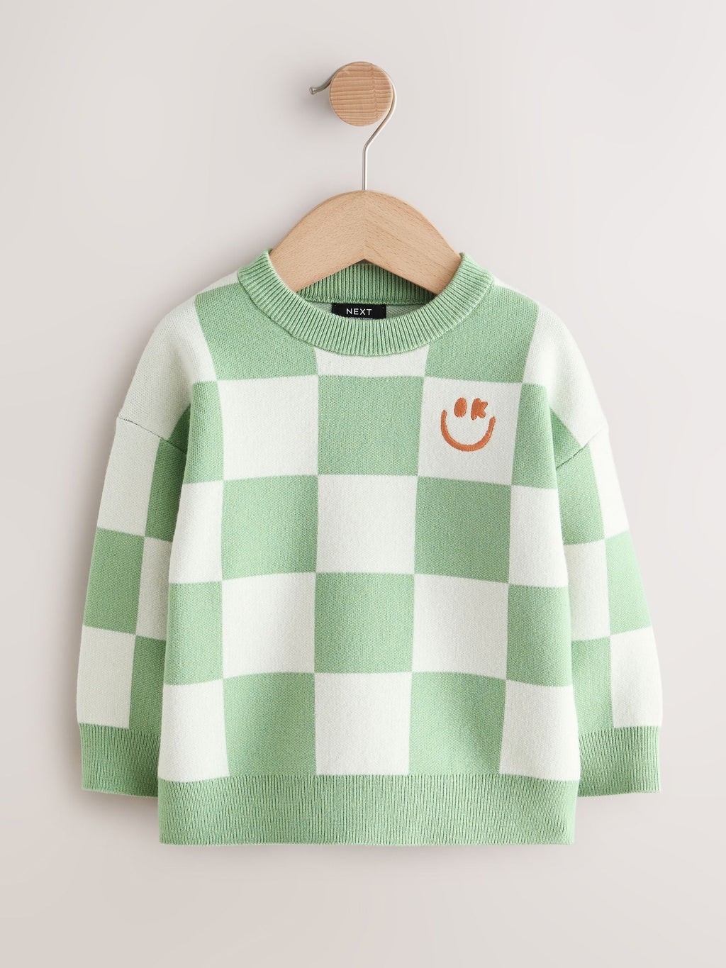 Green Checkerboard Knitted Crew Neck Jumper (3mths-7yrs)