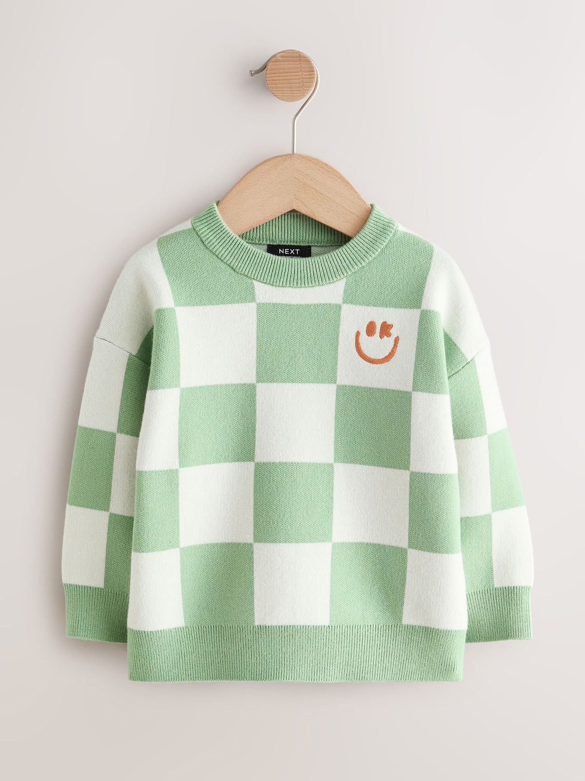 Green Checkerboard Knitted Crew Neck Jumper (3mths-7yrs)
