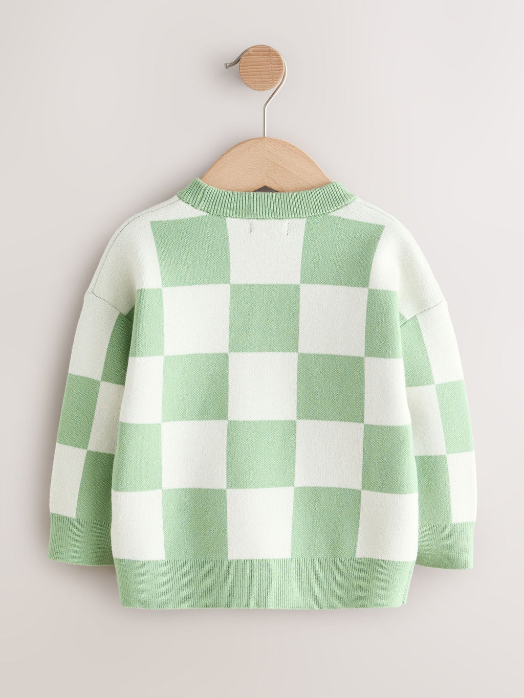 Green Checkerboard Knitted Crew Neck Jumper (3mths-7yrs)