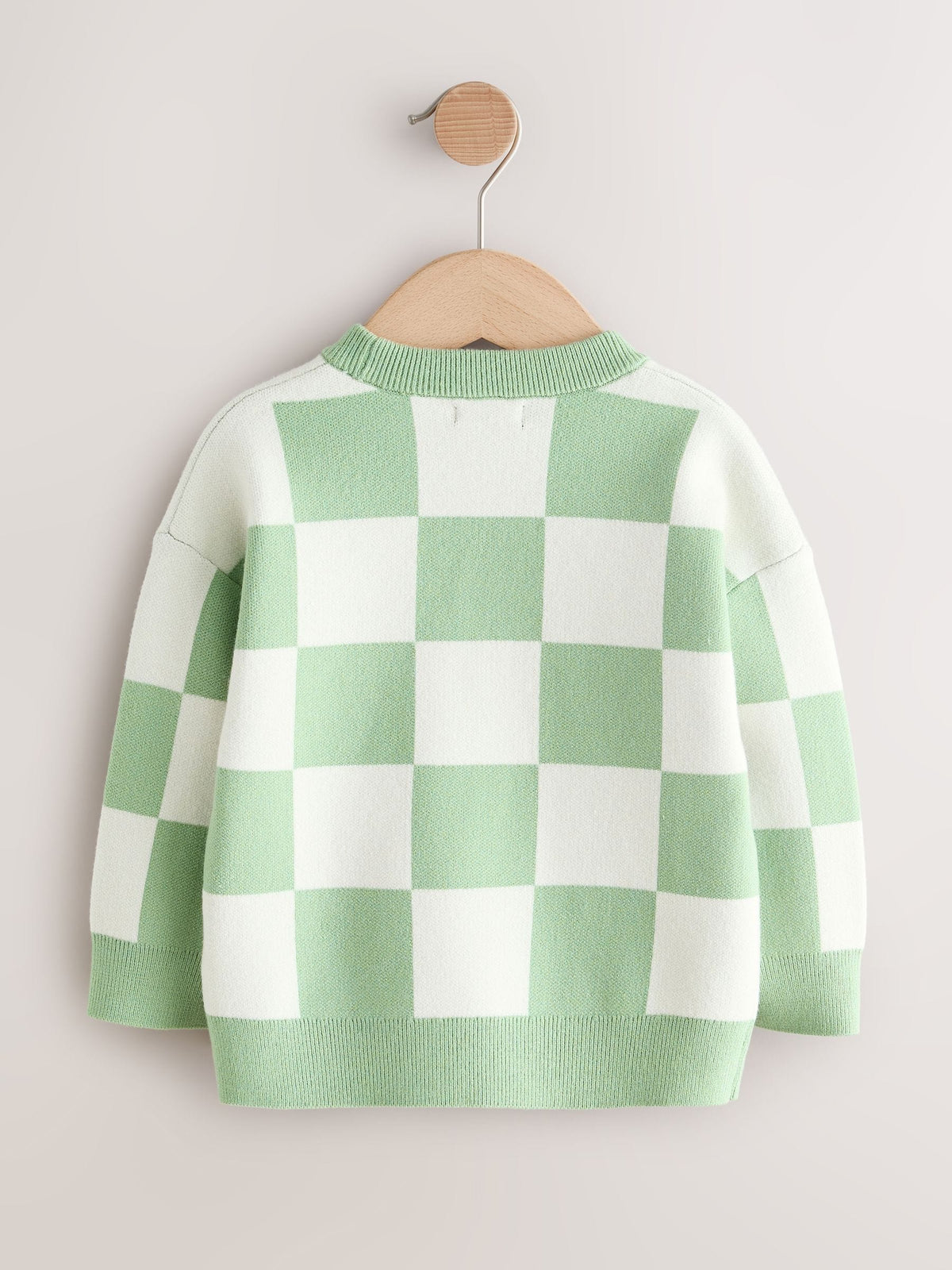 Green Checkerboard Knitted Crew Neck Jumper (3mths-7yrs)