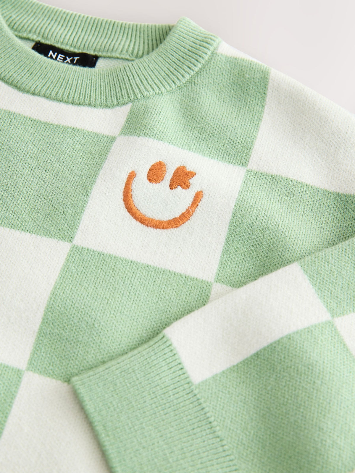 Green Checkerboard Knitted Crew Neck Jumper (3mths-7yrs)