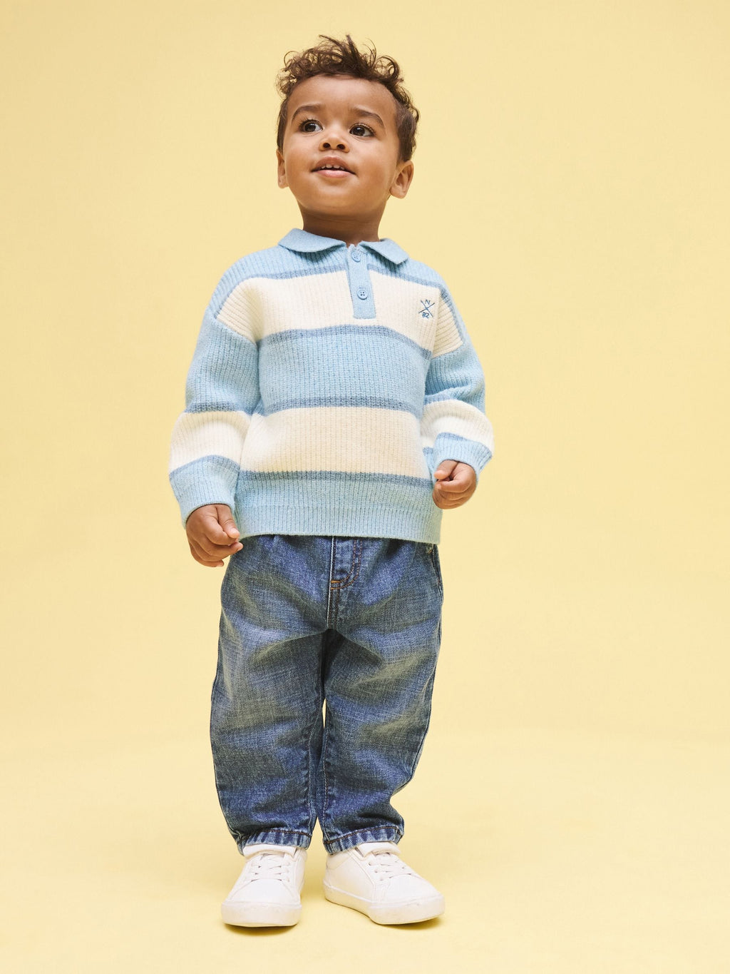 Light Blue Knitted Stripe Rugby Polo Shirt (3mths-7yrs)