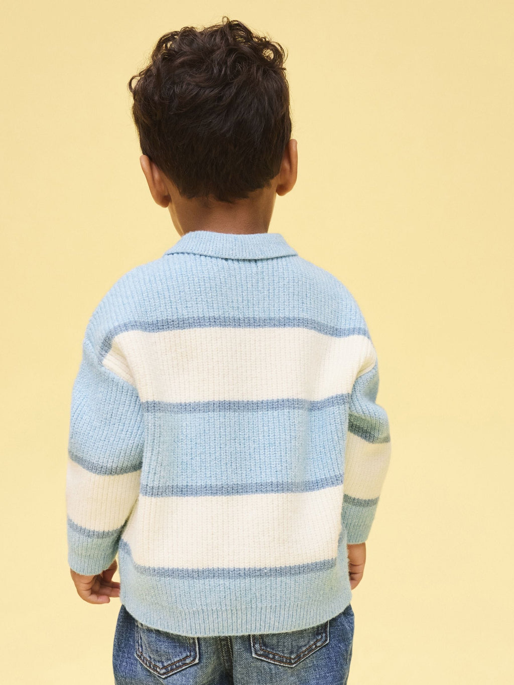 Light Blue Knitted Stripe Rugby Polo Shirt (3mths-7yrs)