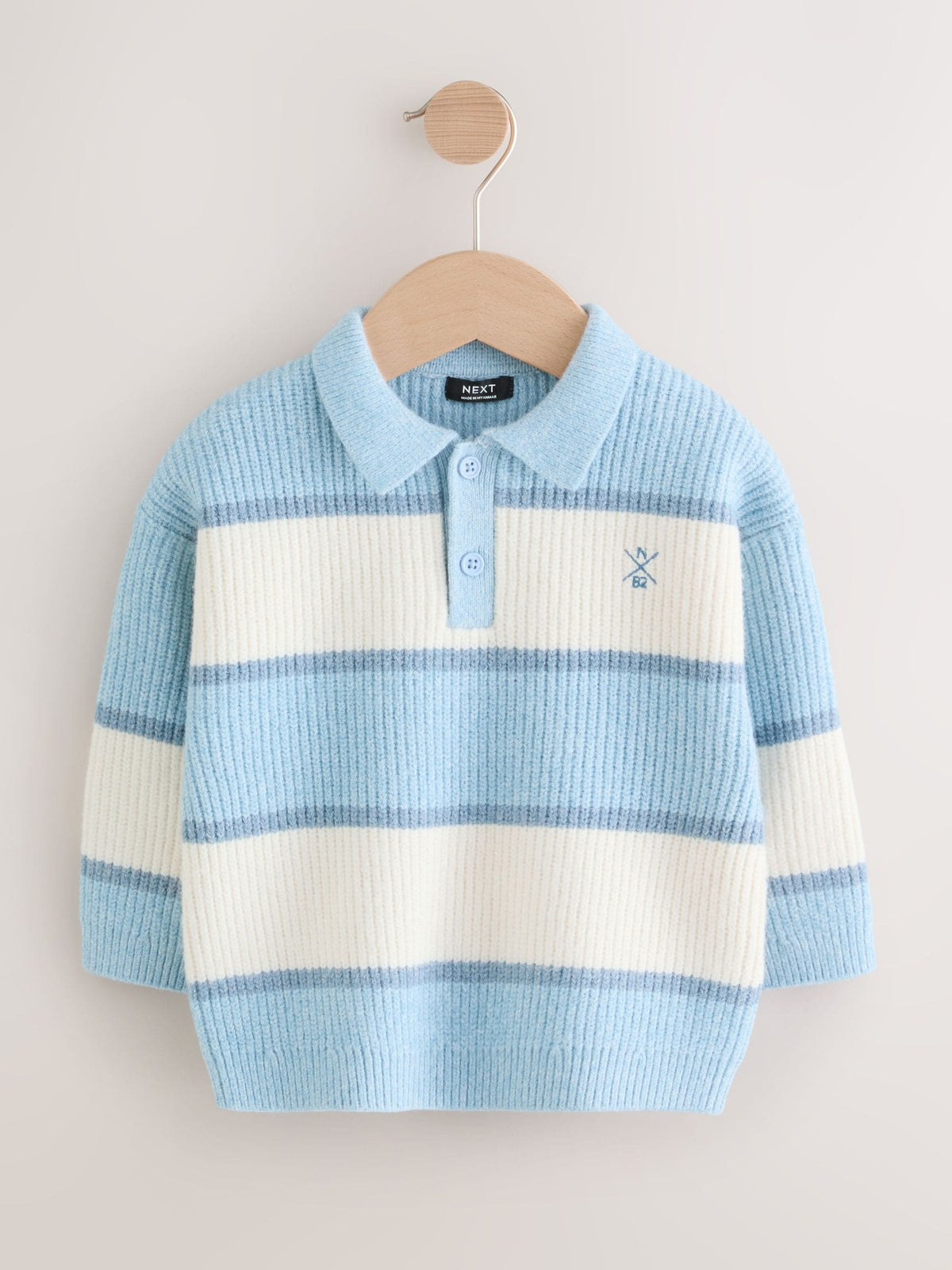 Light Blue Knitted Stripe Rugby Polo Shirt (3mths-7yrs)