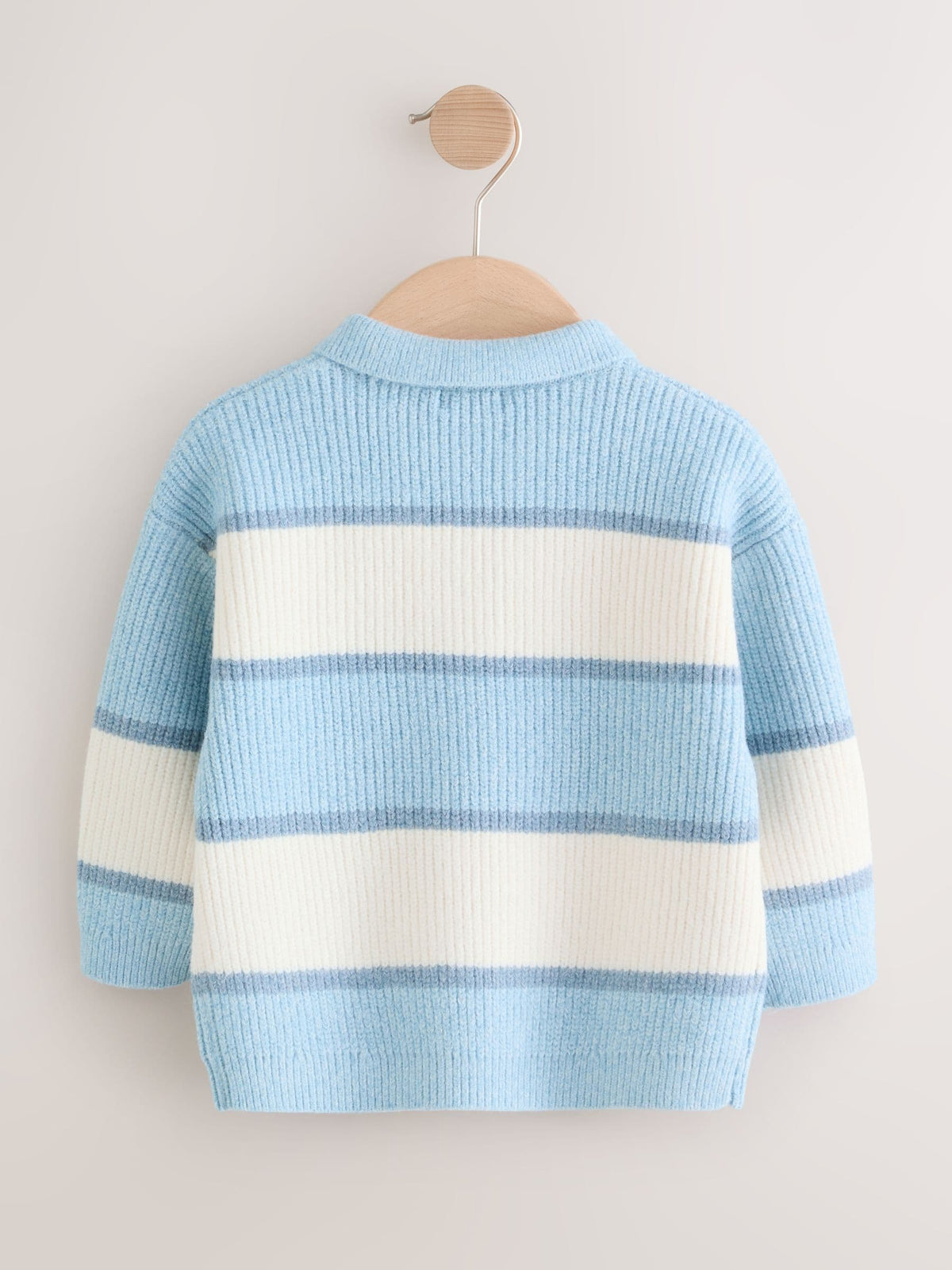 Light Blue Knitted Stripe Rugby Polo Shirt (3mths-7yrs)