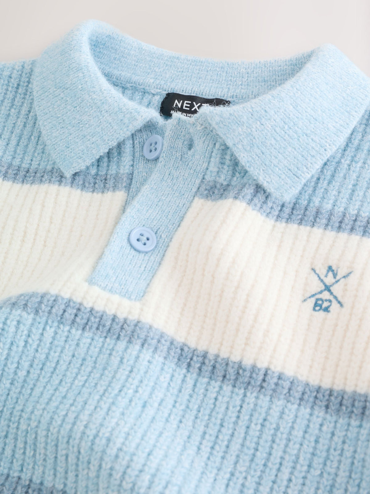Light Blue Knitted Stripe Rugby Polo Shirt (3mths-7yrs)