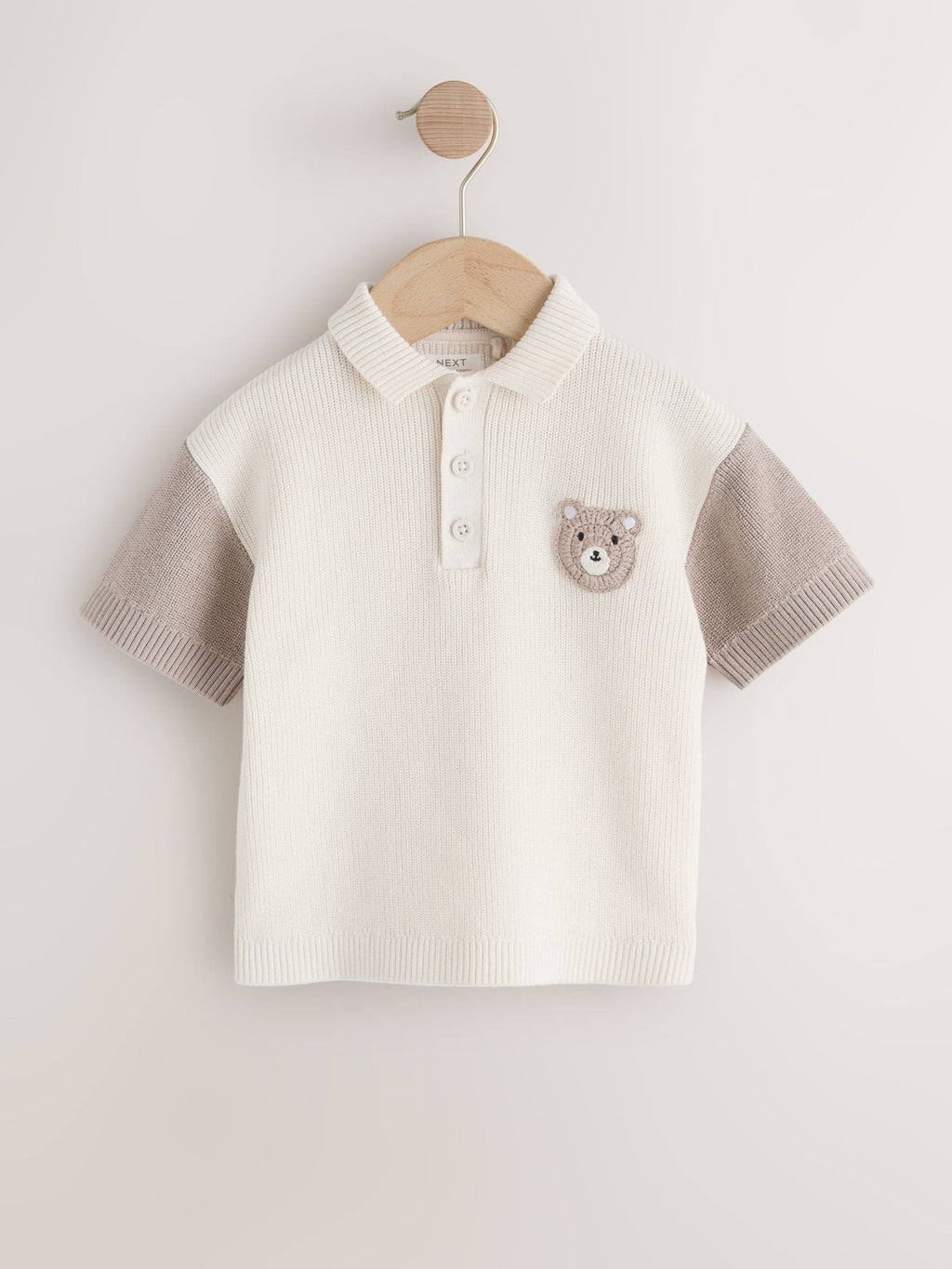 Neutral Bear Character Button Neck Knitted Polo Shirt (3mths-7yrs)