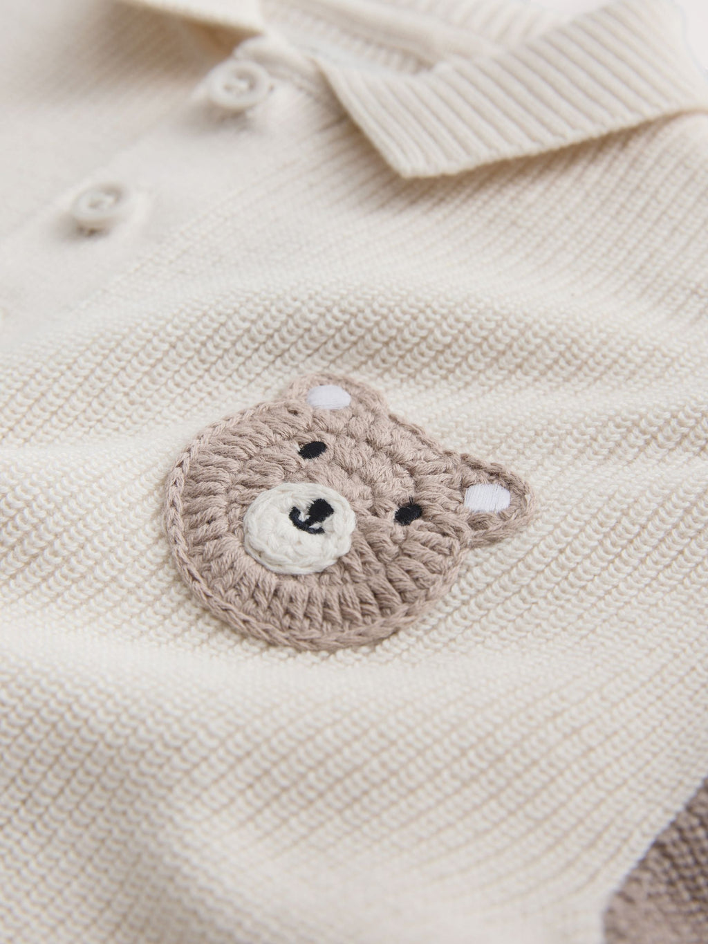 Neutral Bear Character Button Neck Knitted Polo Shirt (3mths-7yrs)