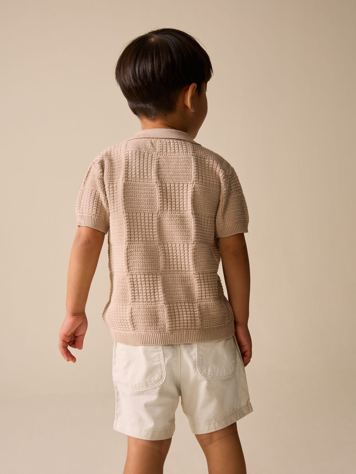 Neutral Safari Revere Collar Short Sleeve Knitted Polo Shirt (3mths-7yrs)