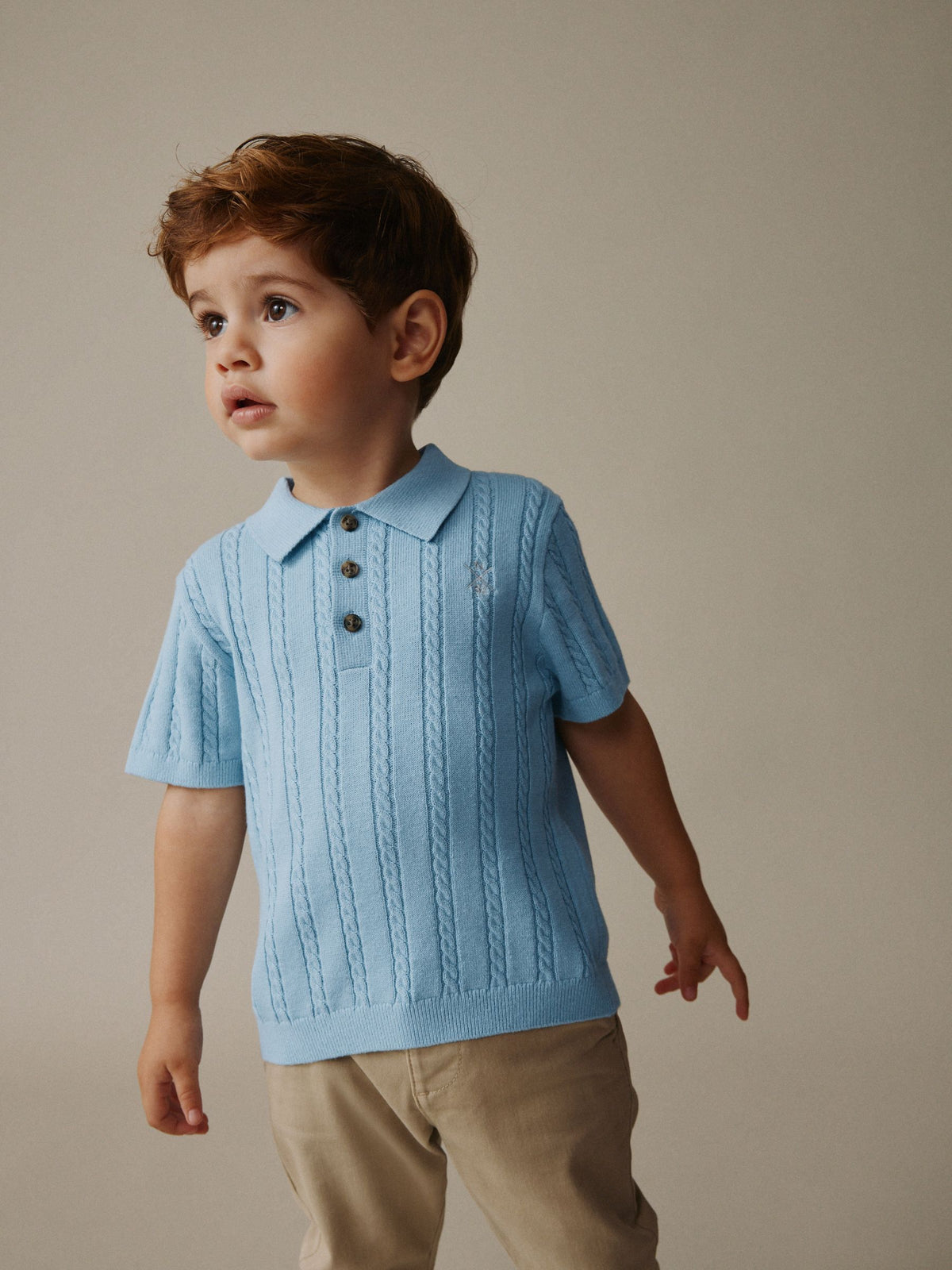 Blue Cable Knit Polo Shirt (3mths-7yrs)