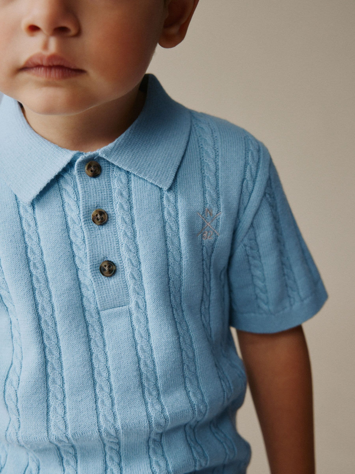 Blue Cable Knit Polo Shirt (3mths-7yrs)