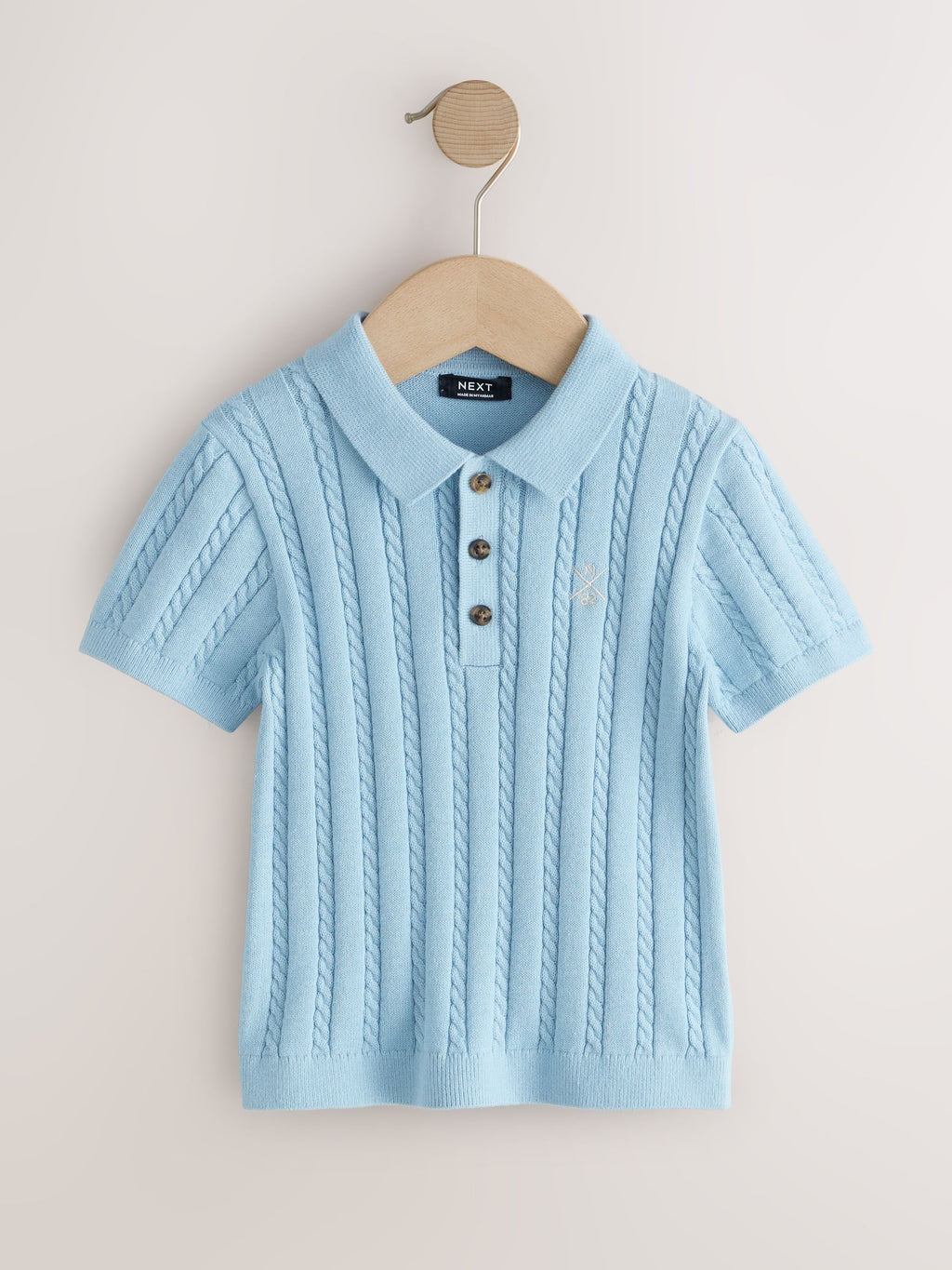 Blue Cable Knit Polo Shirt (3mths-7yrs)