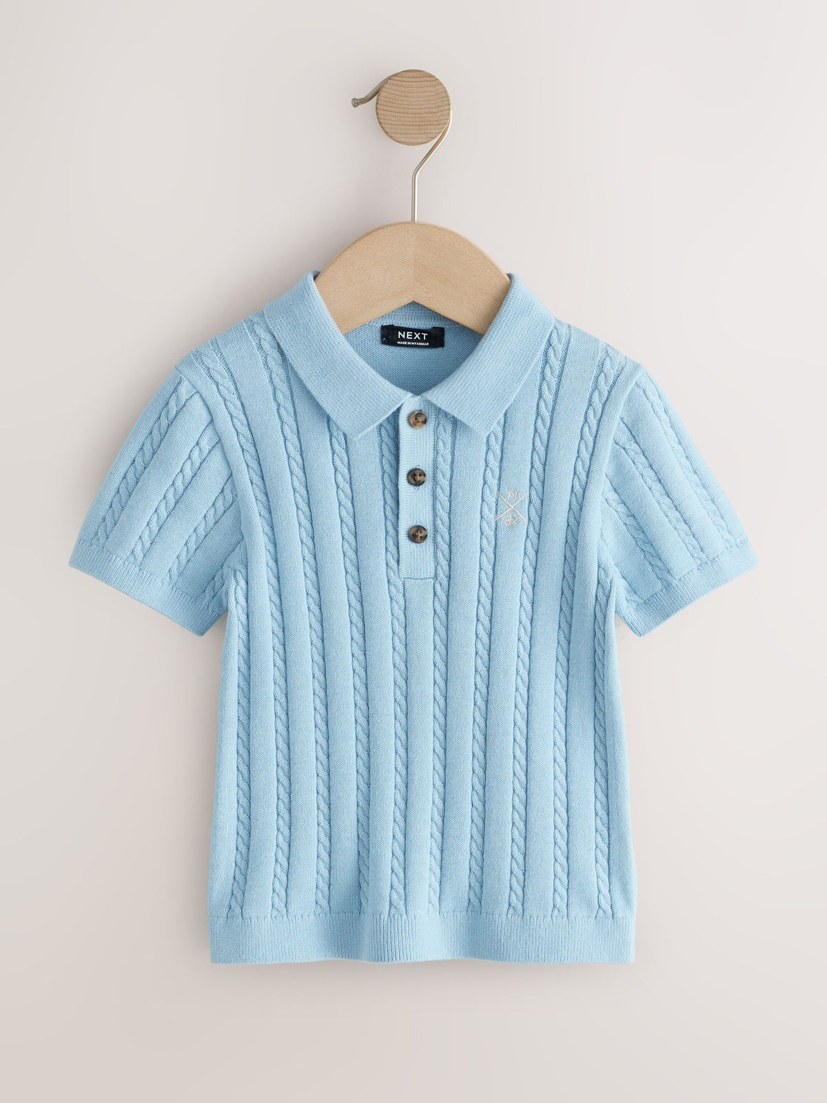 Blue Cable Knit Polo Shirt (3mths-7yrs)