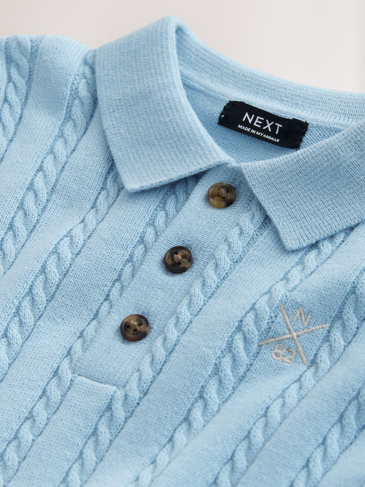 Blue Cable Knit Polo Shirt (3mths-7yrs)