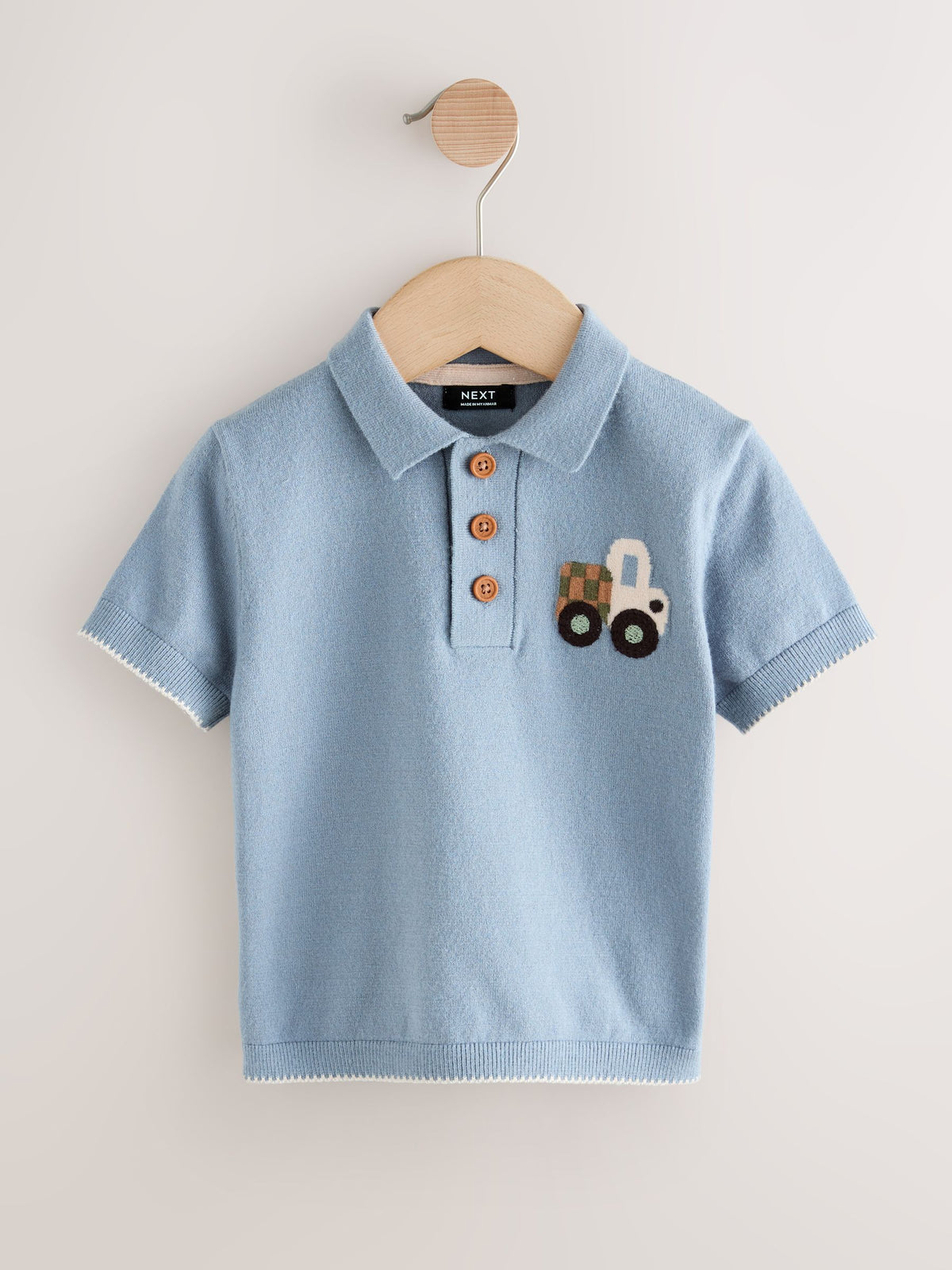 Blue Transport Character Button Neck Knitted Polo Shirt (3mths-7yrs)