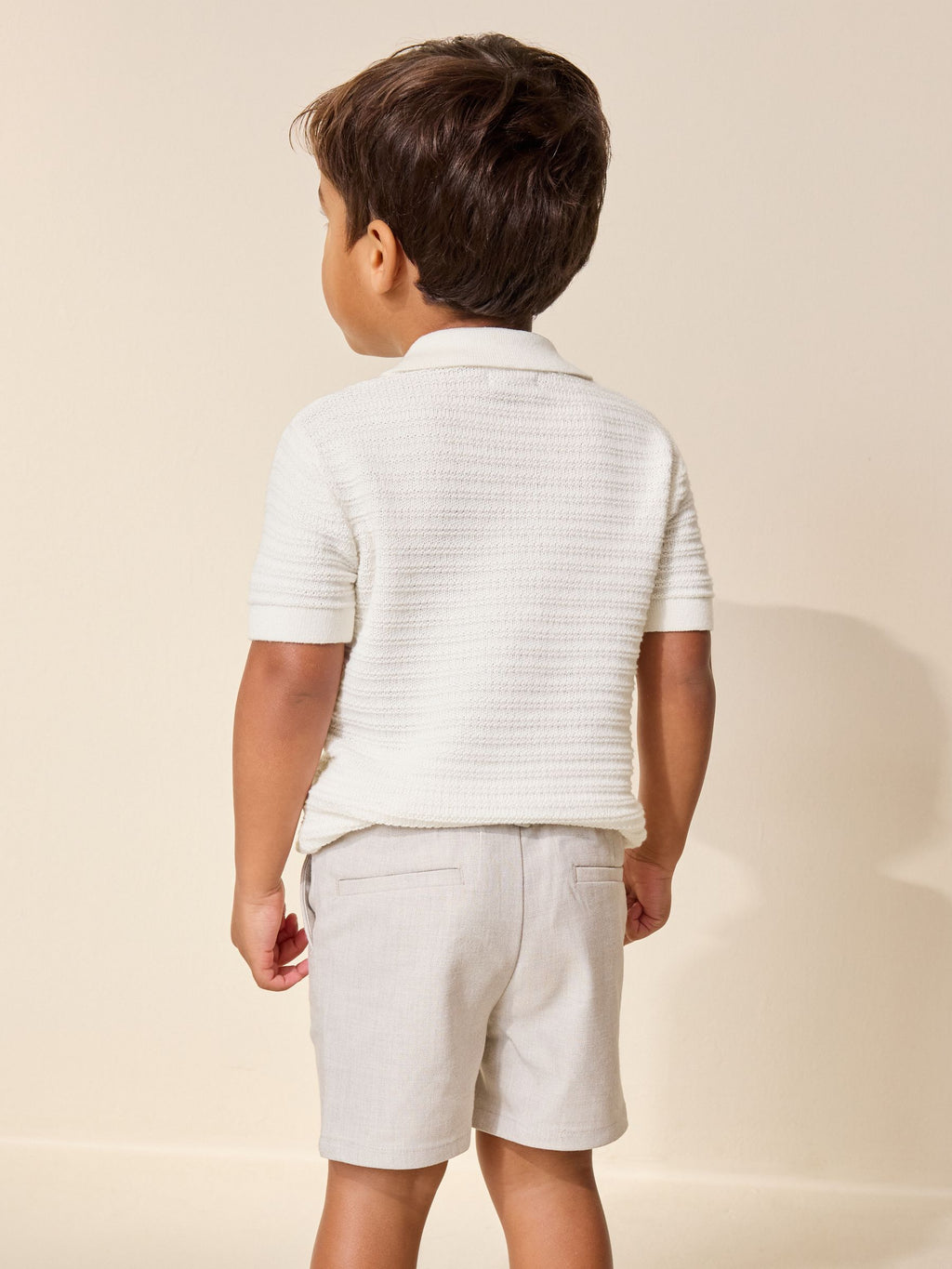 Ecru Revere Collar Short Sleeve Knitted Polo Shirt (3mths-7yrs)