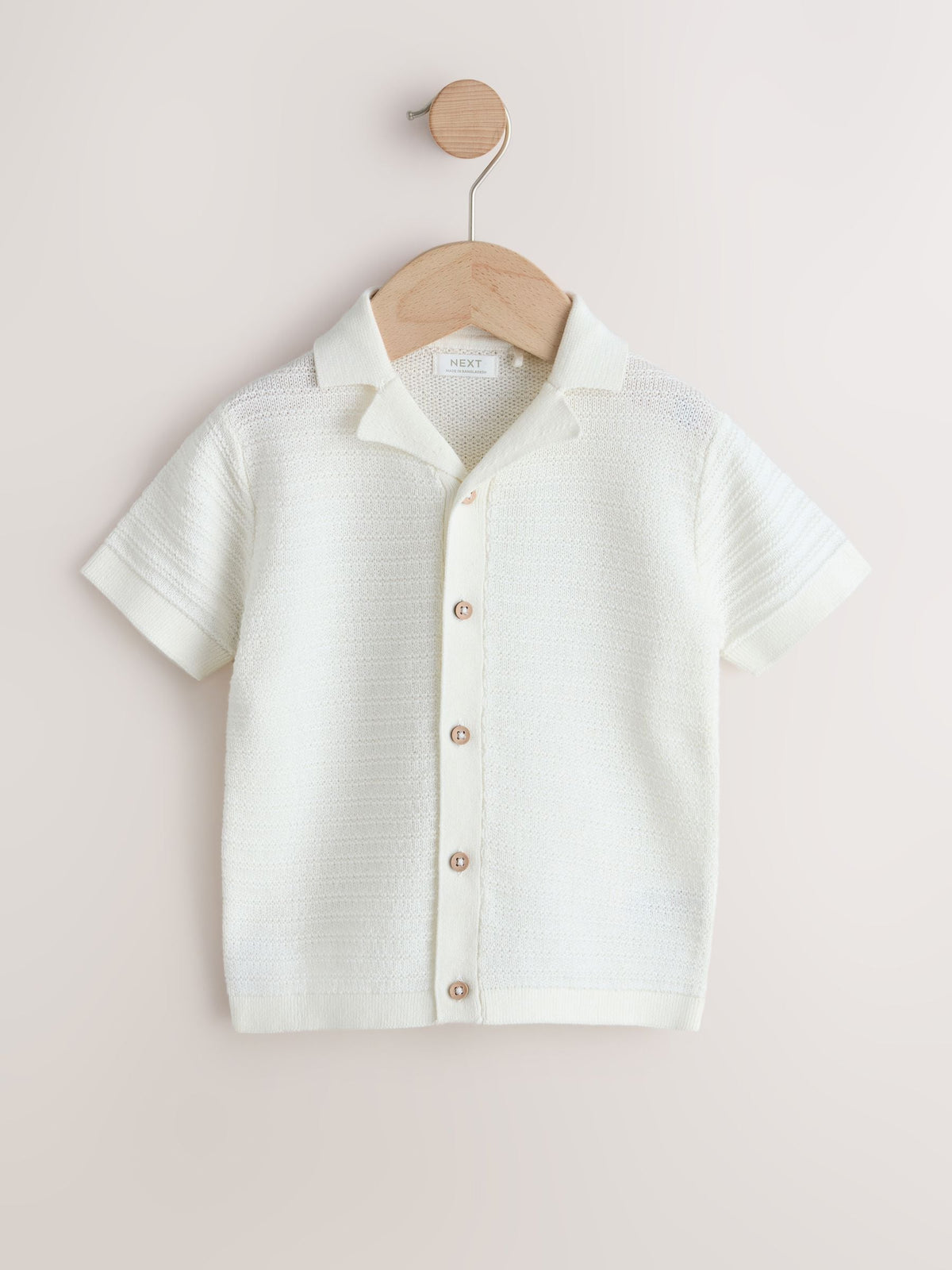 Ecru Revere Collar Short Sleeve Knitted Polo Shirt (3mths-7yrs)