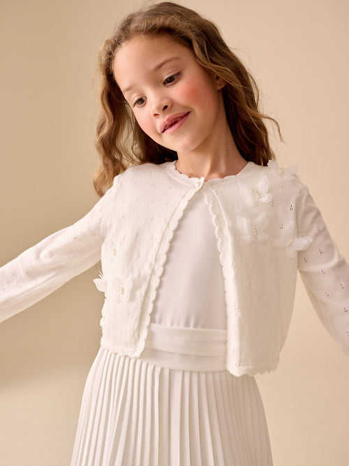 White Occasion Bridesmaid Knitted Butterfly Pointelle Cardigan Shrug (3-16yrs)