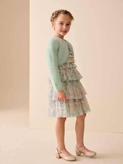 Teal Occasion Bridesmaid Knitted Fluffy Cardigan Shrug (12mths-16yrs)