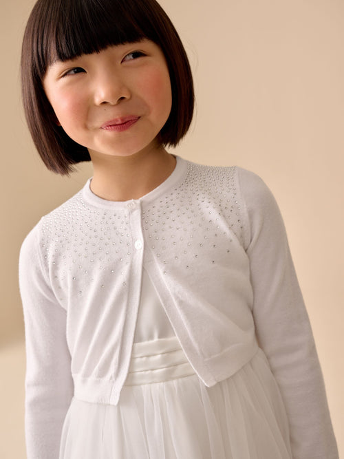 White Occasion Bridesmaid Knitted Diamante Cardigan Shrug (3-16yrs)