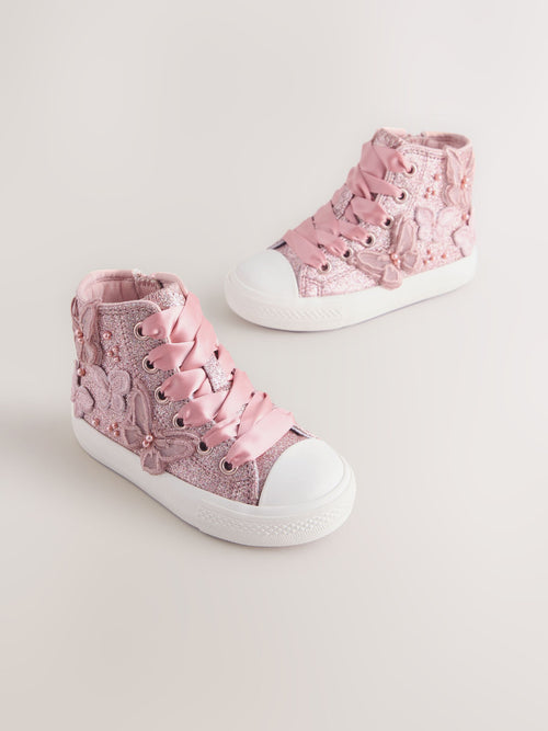 Pink Glitter Butterfly High Top Trainers