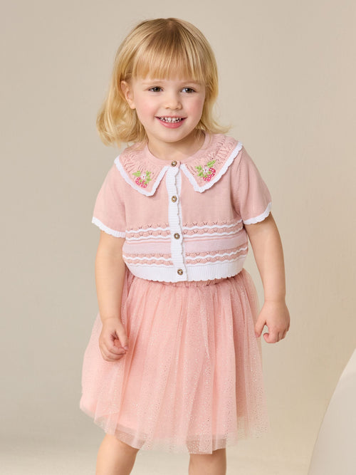 Pink Knitted Top And Mesh Skirt Set (3mths-10yrs)