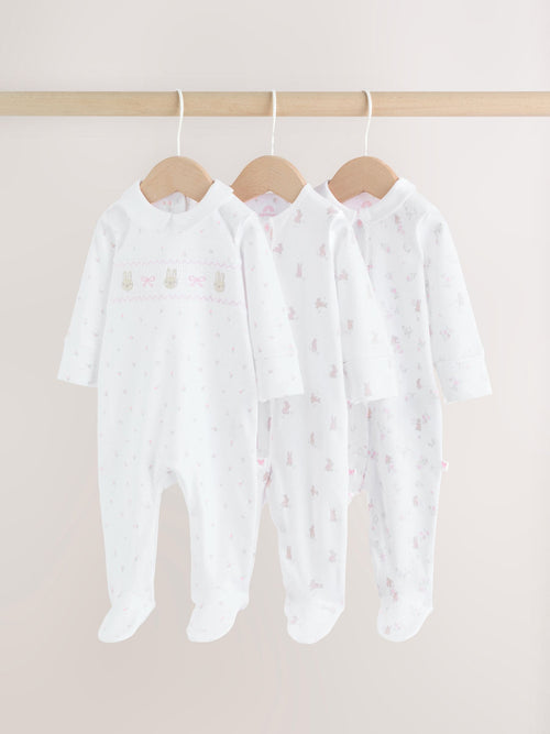 White/Pink Collar Baby Sleepsuits 3 Pack (0-2yrs)