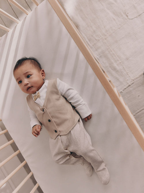 Neutral Smart Bow Tie Baby Sleepsuit (0mths-2yrs)