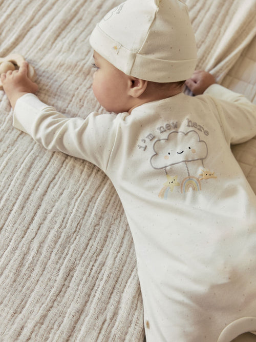 Neutral Im New Here Sleepsuit And Hat Set (0-9mths)